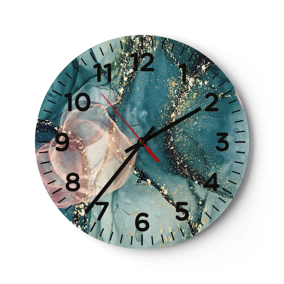 Reloj de pared - Reloj de vidrio - Seda azul, tul rosa - 30x30 cm