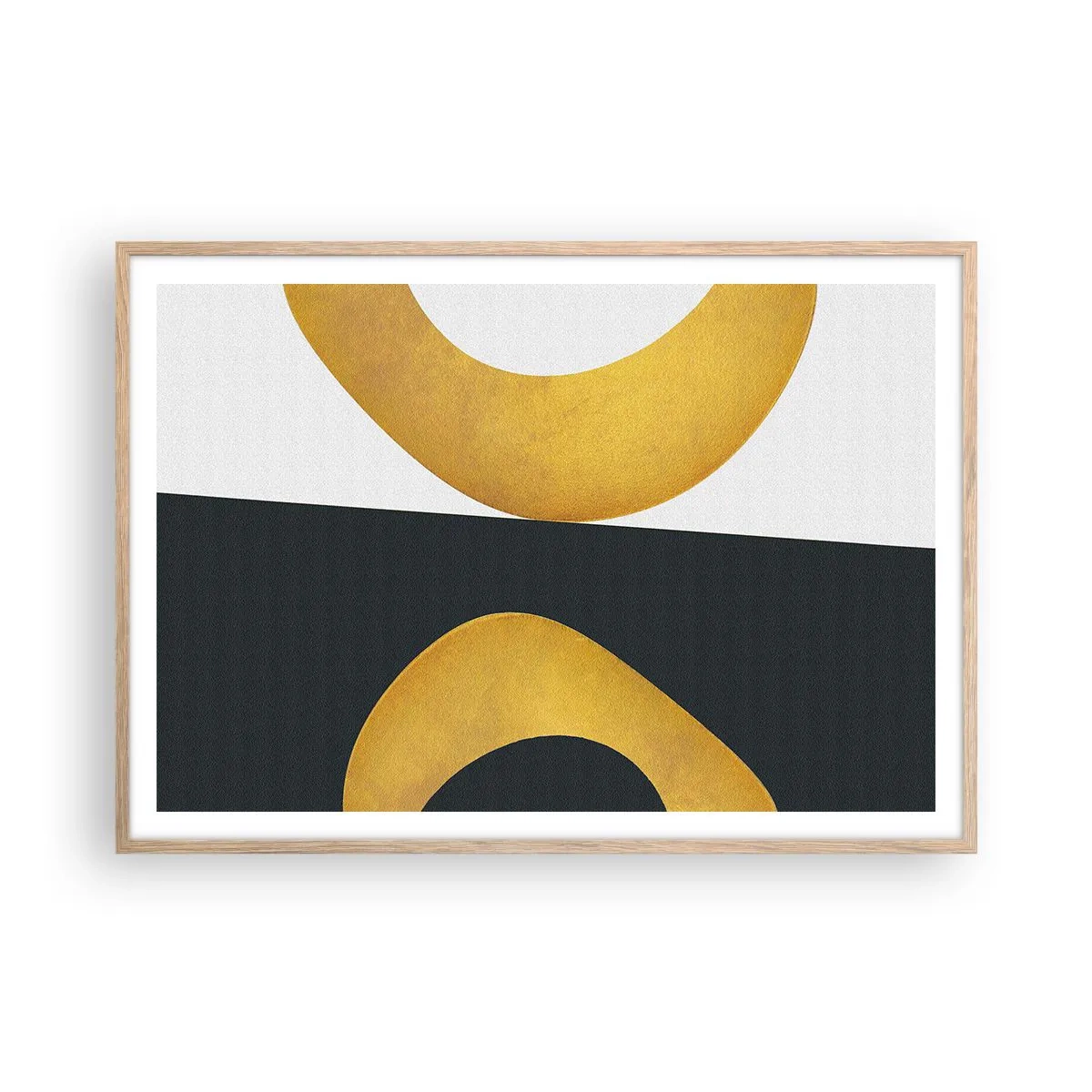 Póster en marco roble claro - Blanco, negro, dorado - 100x70 cm