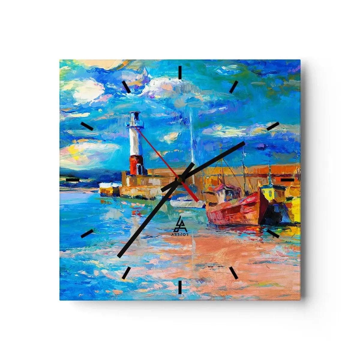 Reloj de pared - Reloj de vidrio - Tarde en la bahía del arco iris - 40x40 cm