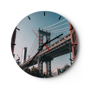 Reloj de pared - Reloj de vidrio - Un puente colgante sobre el desarrollo urbano en un día soleado - 30x30cm - Sobre el fluir de la ciudad - Decoración de pared moderna para salón, cocina y dormitorio ARTTOR