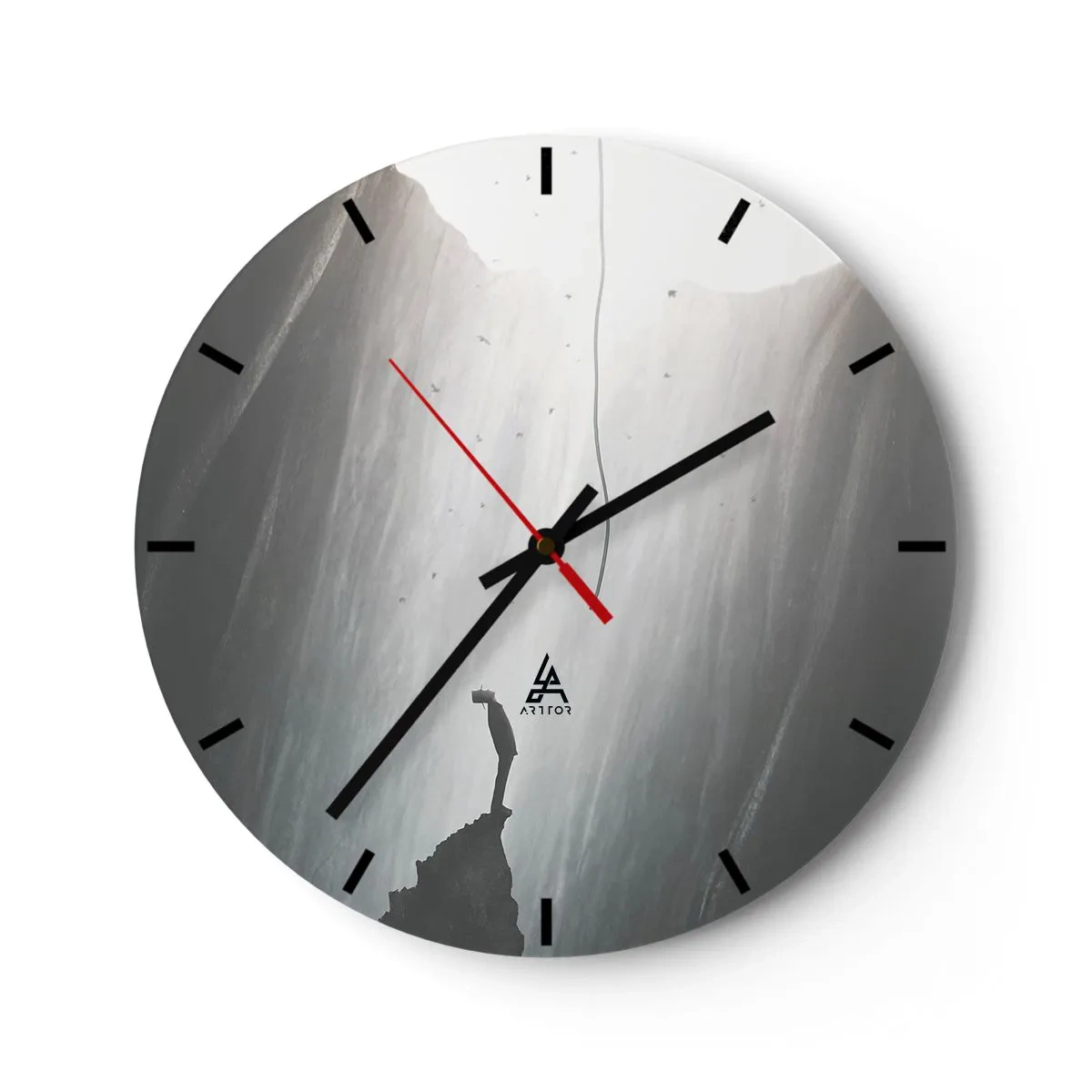 Reloj de pared - Reloj de vidrio - Una figura parada en el borde de un acantilado entre rocas monumentales. - 30x30cm - Siempre hay una salida - Decoración de pared moderna para salón, cocina y dormitorio ARTTOR