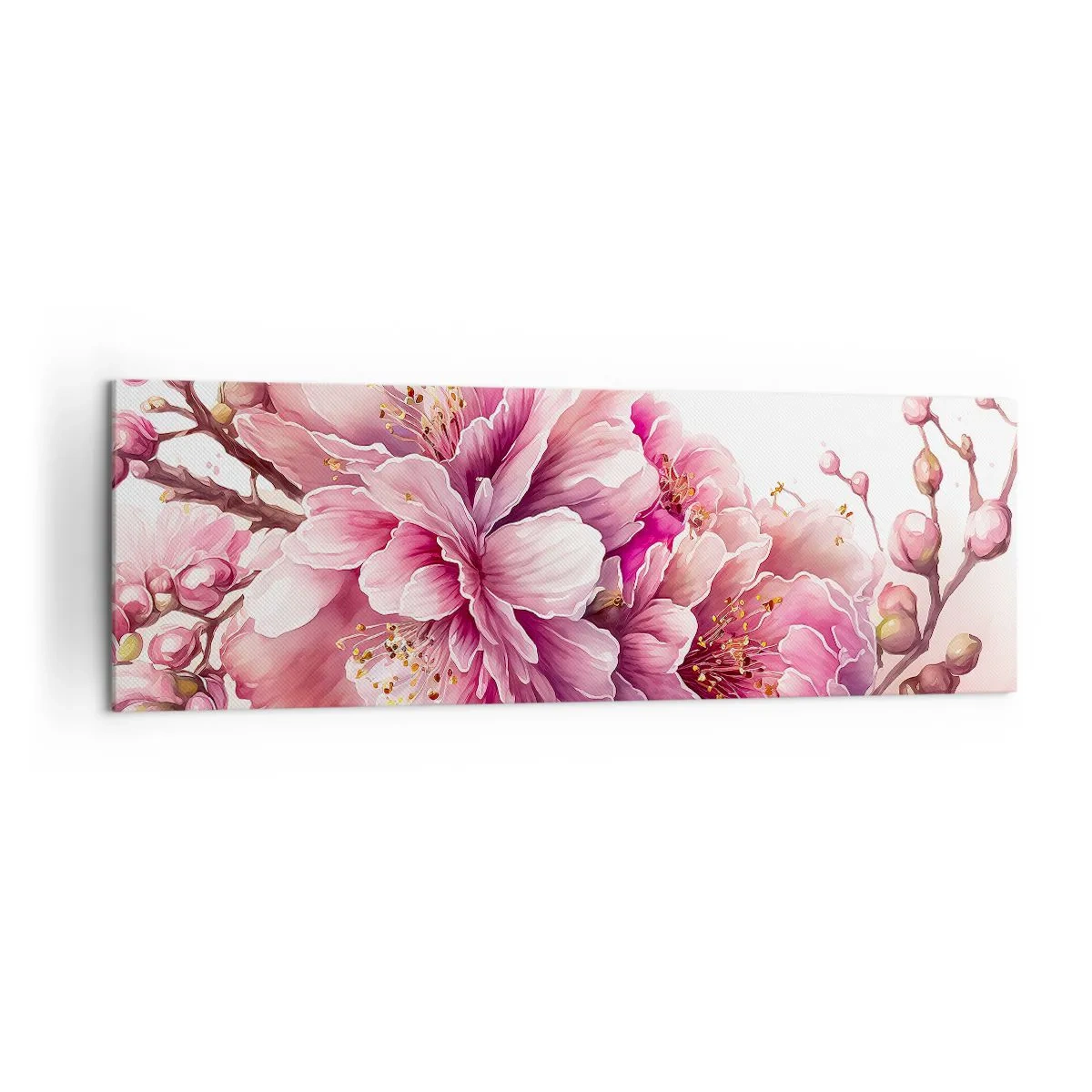 Cuadro sobre lienzo - Impresión de Imagen - Delicadas flores de cerezo en plena floración sobre un fondo claro. - 160x50cm - Flor de cerezo - Decoración de pared moderna para salón y dormitorio ARTTOR