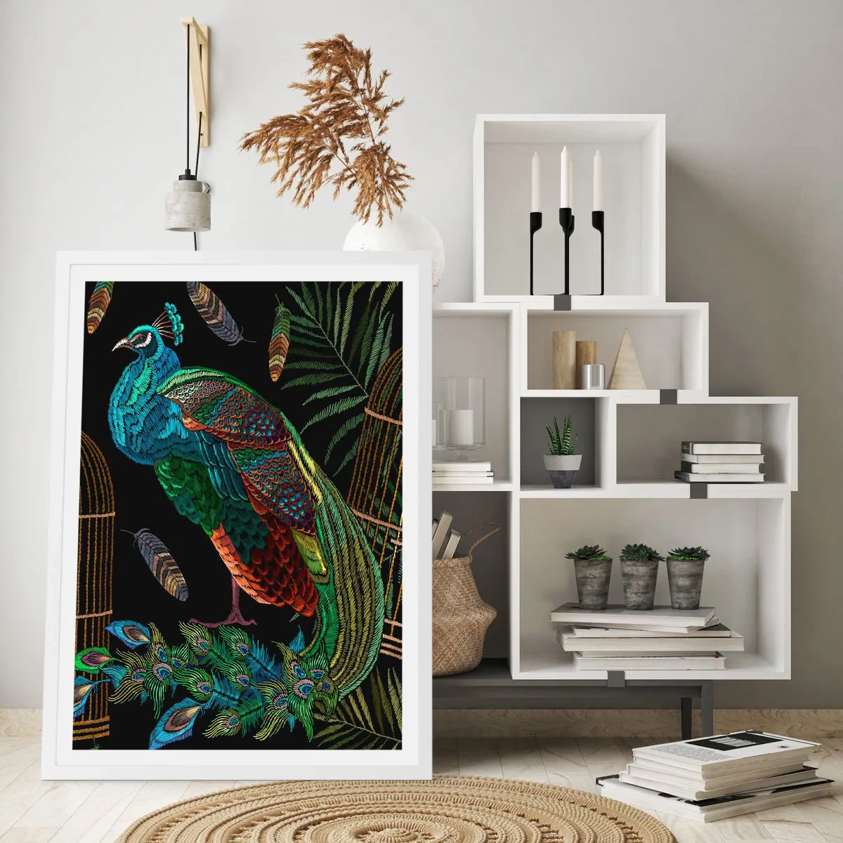 Póster en marco blanco - Con plumajes reales - 70x100 cm