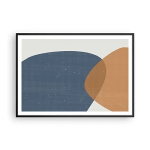 Póster en marco negro - Una composición geométrica minimalista en tonos azules y naranjas. - 100x70cm - Óvalos e influencias - Decoración de pared moderna para salón y dormitorio ARTTOR