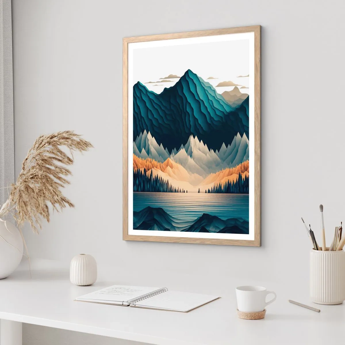 Póster en marco roble claro - Paisaje perfecto de montañas - 70x100 cm