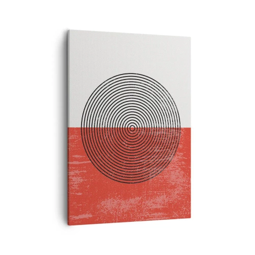 Cuadro sobre lienzo - Impresión de Imagen - Patrón geométrico con círculos concéntricos sobre un fondo rojo y blanco. - 50x70cm - En el corazón de la misma - Decoración de pared moderna para salón y dormitorio ARTTOR