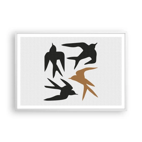 Póster en marco blanco - Juegos de golondrinas - 100x70 cm
