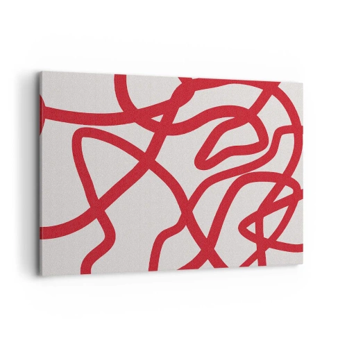 Cuadro sobre lienzo - Impresión de Imagen - Líneas abstractas rojas sobre un fondo blanco - 100x70cm - Rojo sobre blanco - Decoración de pared moderna para salón y dormitorio ARTTOR