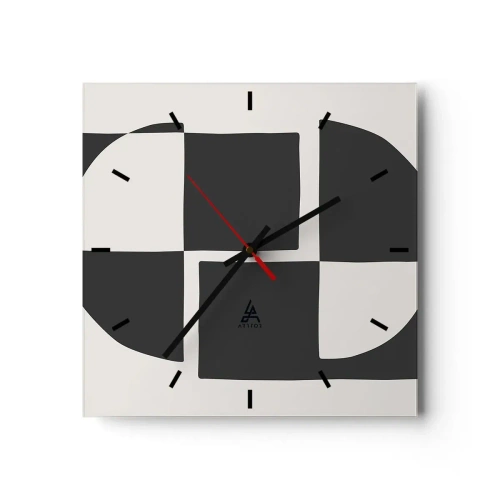Reloj de pared - Reloj de vidrio - Formas geométricas abstractas en blanco y negro - 30x30cm - Antítesis - síntesis - Decoración de pared moderna para salón y dormitorio ARTTOR