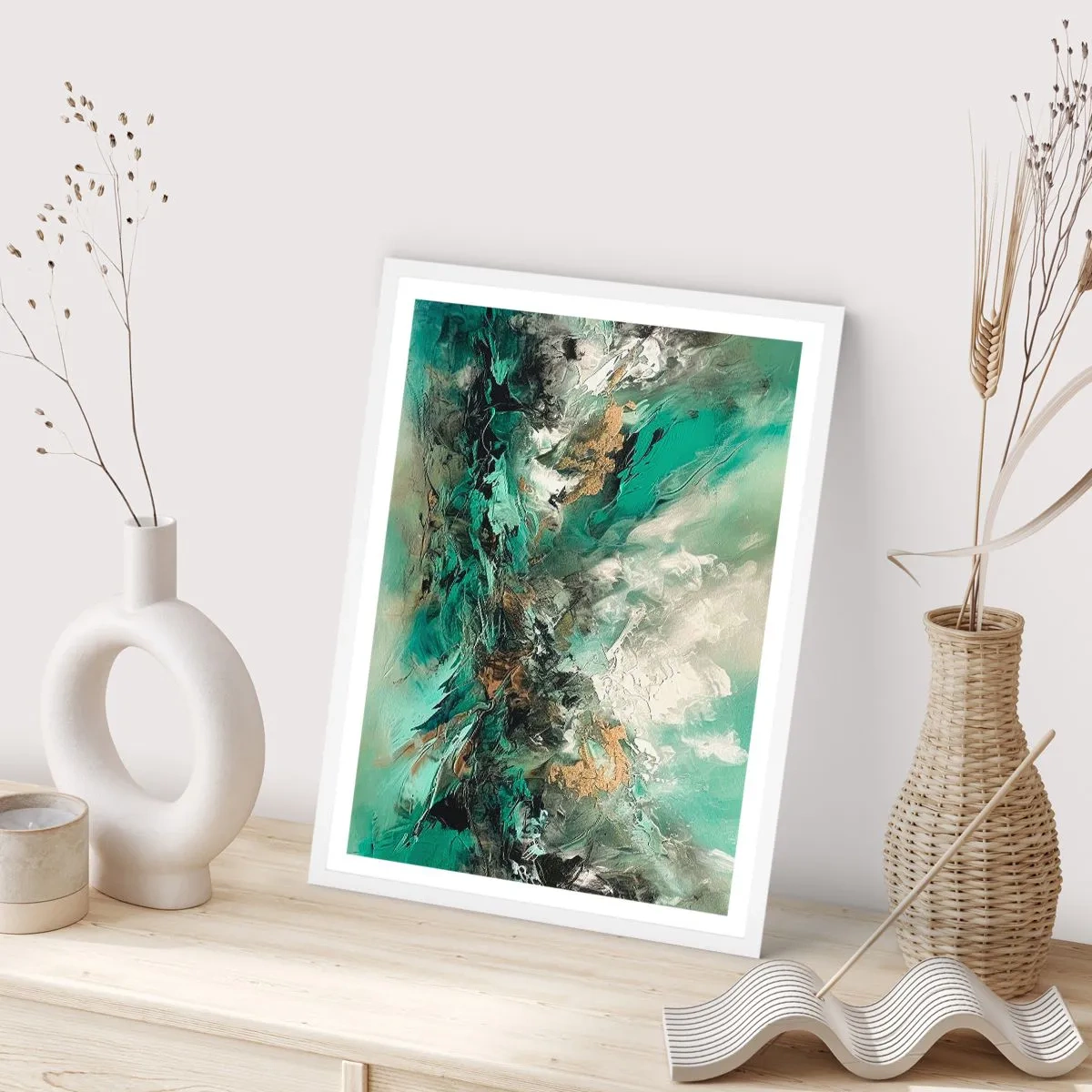 Póster en marco blanco - Hervor negro esmeralda - 30x40 cm