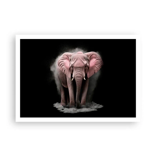 Póster - Una interpretación artística de un elefante rosa sobre un fondo negro. - 100x70cm - El rey rosado de oriente - Decoración de pared moderna para salón y dormitorio ARTTOR