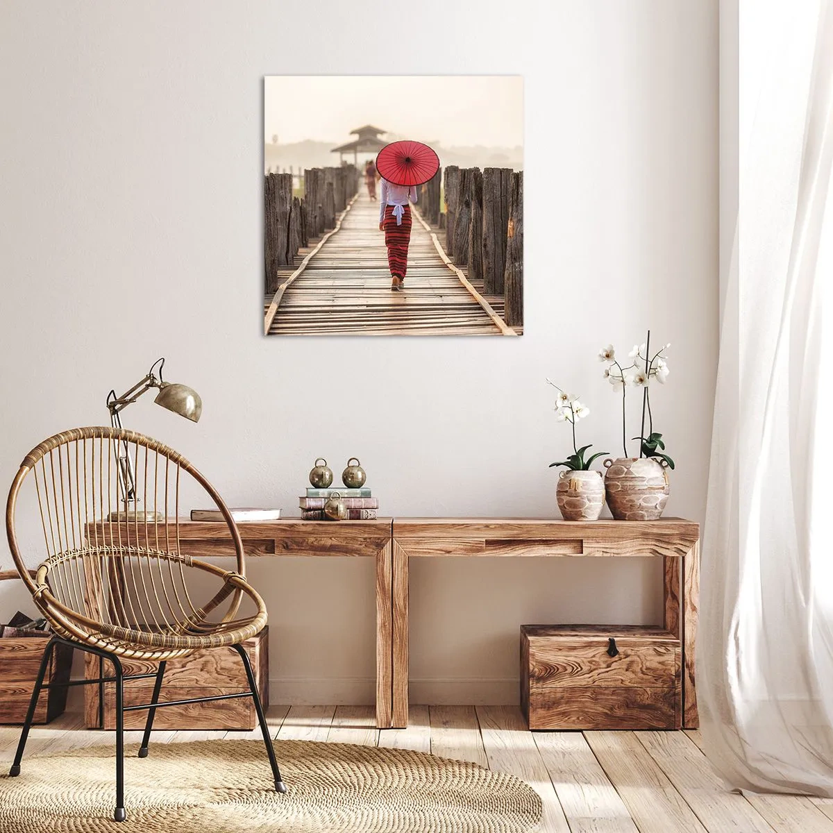 Cuadro sobre lienzo - Impresión de Imagen - En un viejo puente - 70x70 cm