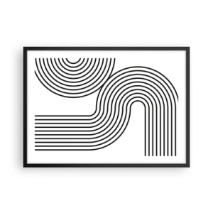 Póster en marco negro - Una pintura abstracta con líneas negras que crean patrones geométricos sobre un fondo blanco. - 70x50cm - En una curva - Decoración de pared moderna para salón y dormitorio ARTTOR