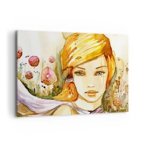 Cuadro sobre lienzo - Impresión de Imagen - Retrato de una mujer en colores de acuarela con una mirada intensa. - 100x70cm - Una mirada que calma el alma - Decoración de pared moderna para salón y dormitorio ARTTOR