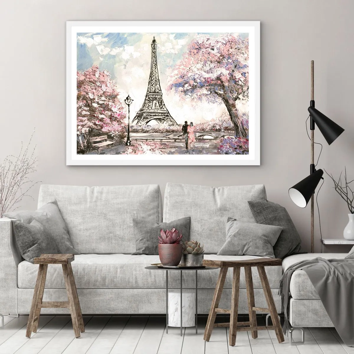 Póster en marco blanco - Un paseo por París en abril - 40x30 cm