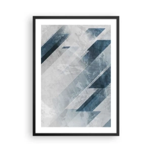 Póster en marco negro - Geometría en tonos de azul y gris. - 50x70cm - Composición espacial - movimiento de grises - Decoración de pared moderna para salón y dormitorio ARTTOR