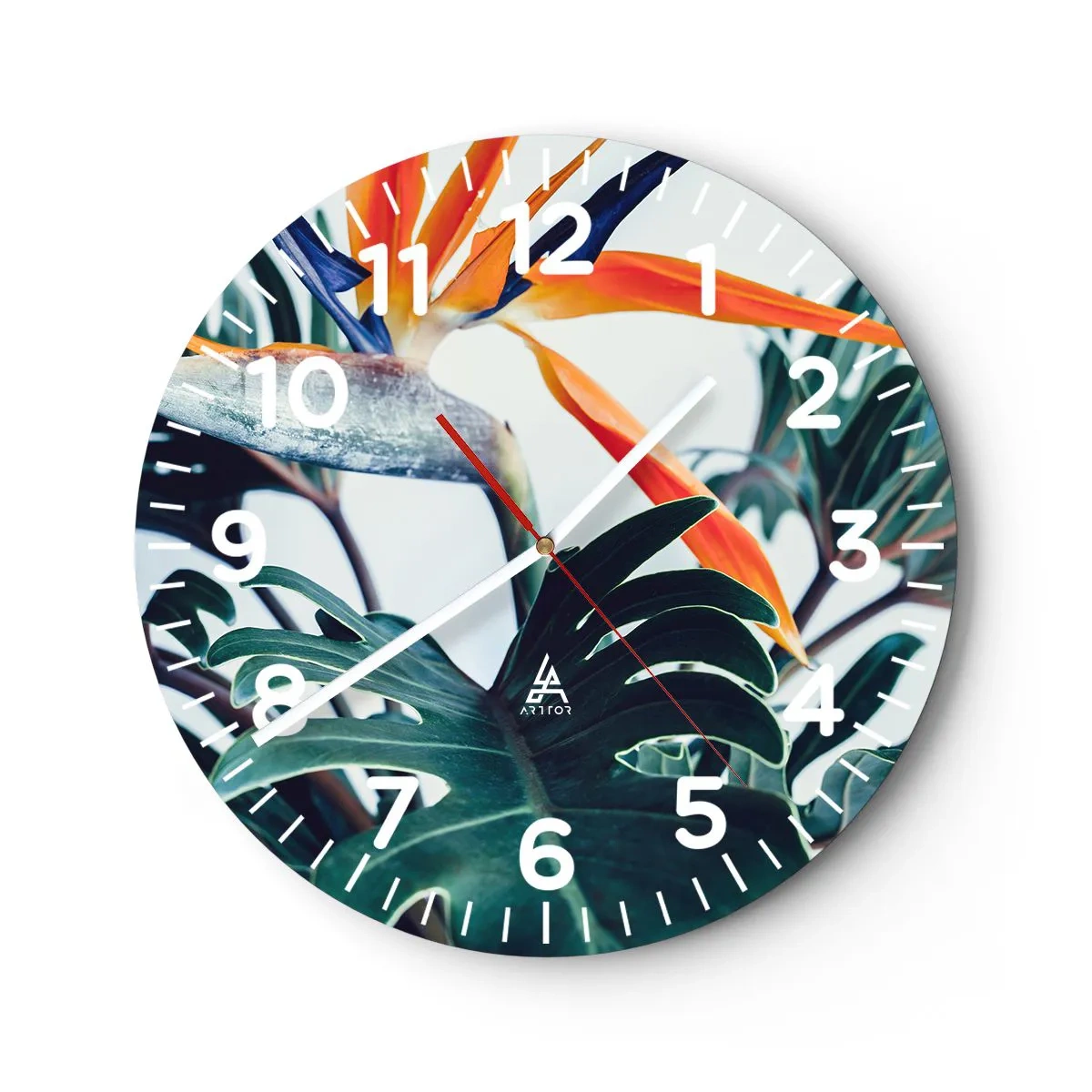 Reloj de pared - Reloj de vidrio - La jaula del pájaro colorido - 40x40 cm