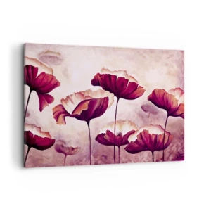 Cuadro sobre lienzo - Impresión de Imagen - Flores en tonos rojos y blancos sobre un fondo sutil. - 100x70cm - Pétalo rojo y blanco - Decoración de pared moderna para salón y dormitorio ARTTOR