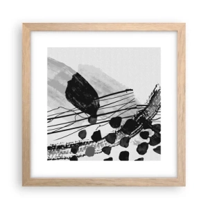 Póster en marco roble claro - Abstracción orgánica en blanco y negro - 30x30 cm