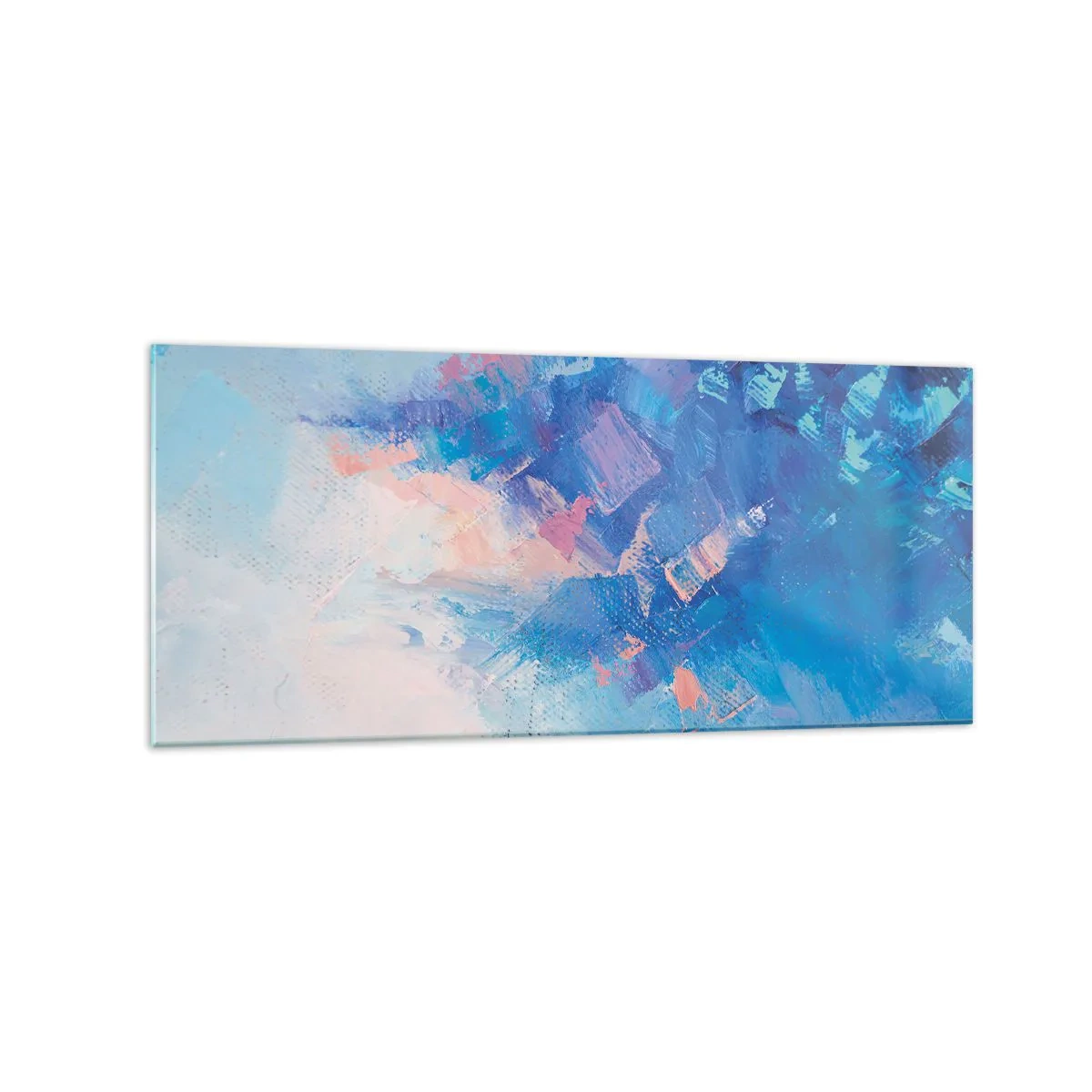 Cuadro sobre vidrio - Impresiones sobre Vidrio - Composición abstracta en tonos azules y rosas. - 120x50cm - Abstracción invernal - Decoración de pared moderna para salón y dormitorio ARTTOR