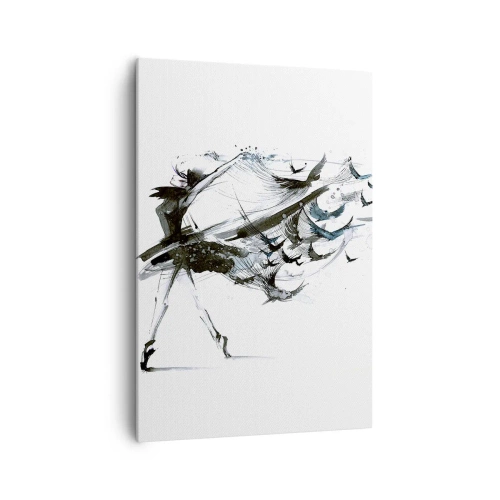 Cuadro sobre lienzo - Impresión de Imagen - Una bailarina con un vestido dinámico con forma de pájaro. - 70x100cm - La magia de la música te hace libre - Decoración de pared moderna para salón y dormitorio ARTTOR