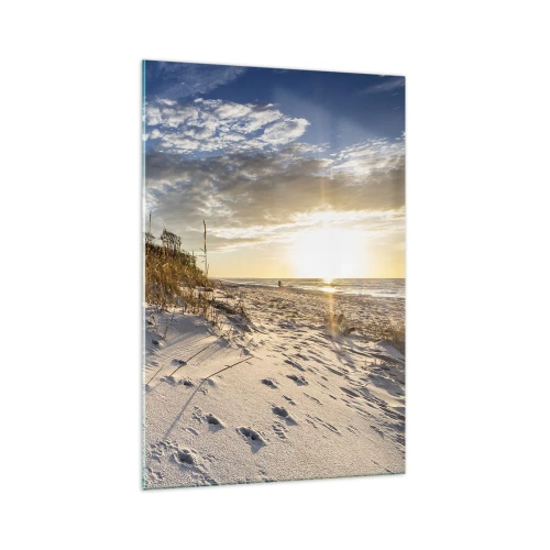 Cuadro sobre vidrio - Impresiones sobre Vidrio - Dunas con hierba y huellas en la arena al atardecer - 70x100cm - Invitación a un paseo - Decoración de pared moderna para salón y dormitorio ARTTOR