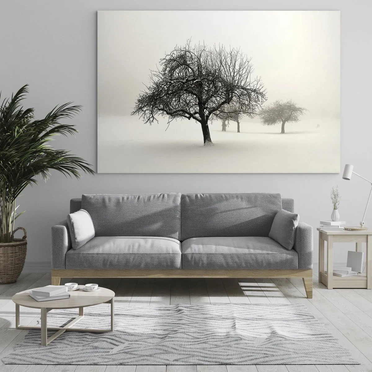 Cuadro sobre vidrio - Impresiones sobre Vidrio - Árboles en un paisaje invernal cubiertos de nieve y niebla. - 100x70cm - Sueño de invierno - Decoración de pared moderna para salón y dormitorio ARTTOR
