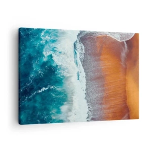 Cuadro sobre lienzo - Impresión de Imagen - Una vista de las olas del océano rompiendo en la playa dorada. - 70x50cm - Un toque de océano - Decoración de pared moderna para salón y dormitorio ARTTOR