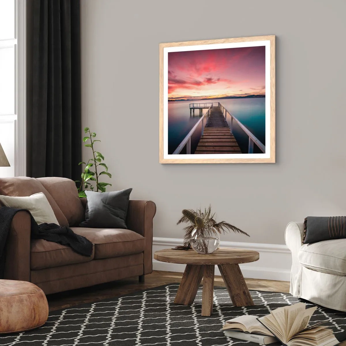 Póster en marco roble claro - La suave llama del atardecer - 30x30 cm