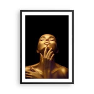 Póster en marco negro - Una figura dorada sobre un fondo negro en una pose elegante. - 50x70cm - Como seda dorada - Decoración de pared moderna para salón y dormitorio ARTTOR