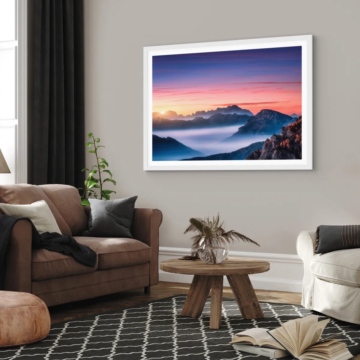 Póster en marco blanco - Sobre los valles - 100x70 cm