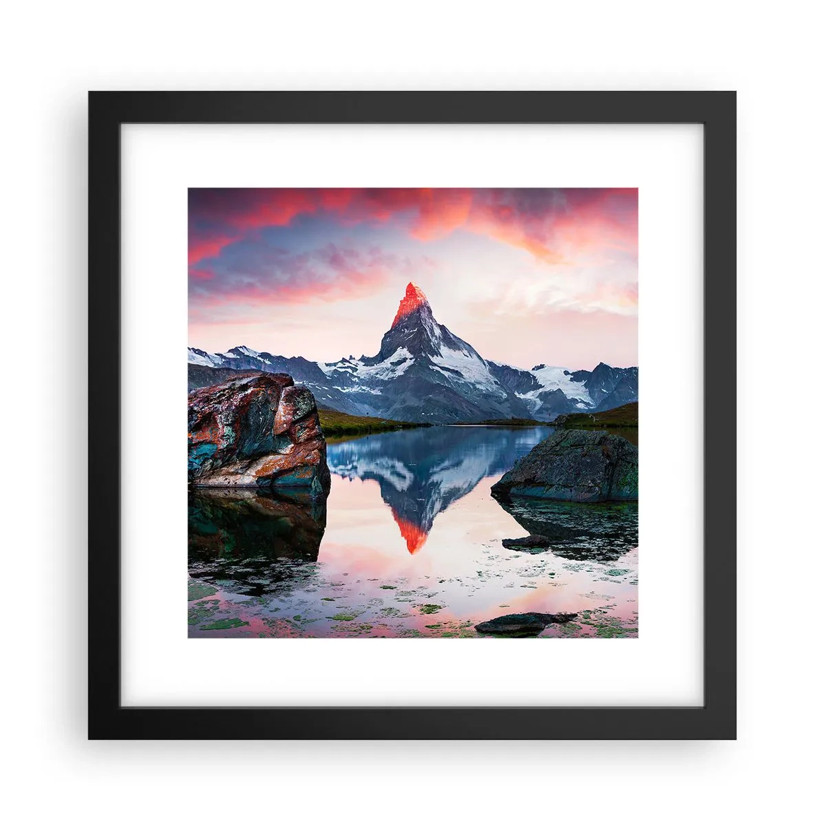 Póster en marco negro - El corazón de las montañas arde - 30x30 cm