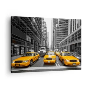 Cuadro sobre lienzo - Impresión de Imagen - Taxis amarillos en las calles de Nueva York - 70x50cm - Nosotros somos los que damos color a la ciudad - Decoración de pared moderna para salón y dormitorio ARTTOR