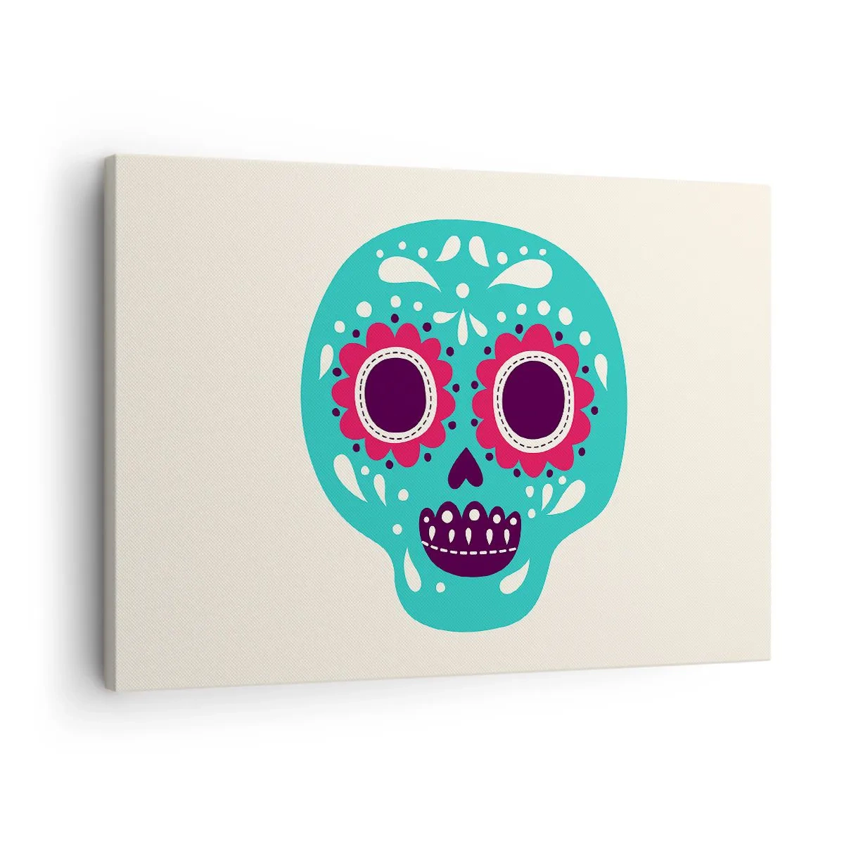 Cuadro sobre lienzo - Impresión de Imagen - Una calavera de azúcar turquesa y morada inspirada en la cultura mexicana. - 70x50cm - La vida: diversión hasta la muerte - Decoración de pared moderna para salón y dormitorio ARTTOR