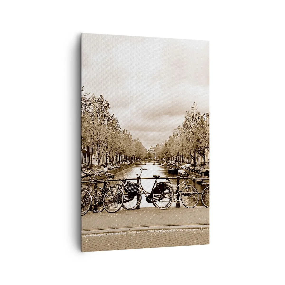 Cuadro sobre lienzo - Impresión de Imagen - Puente para bicicletas sobre el canal en sepia - 80x120cm - Holanda solo hay una - Decoración de pared moderna para salón y dormitorio ARTTOR