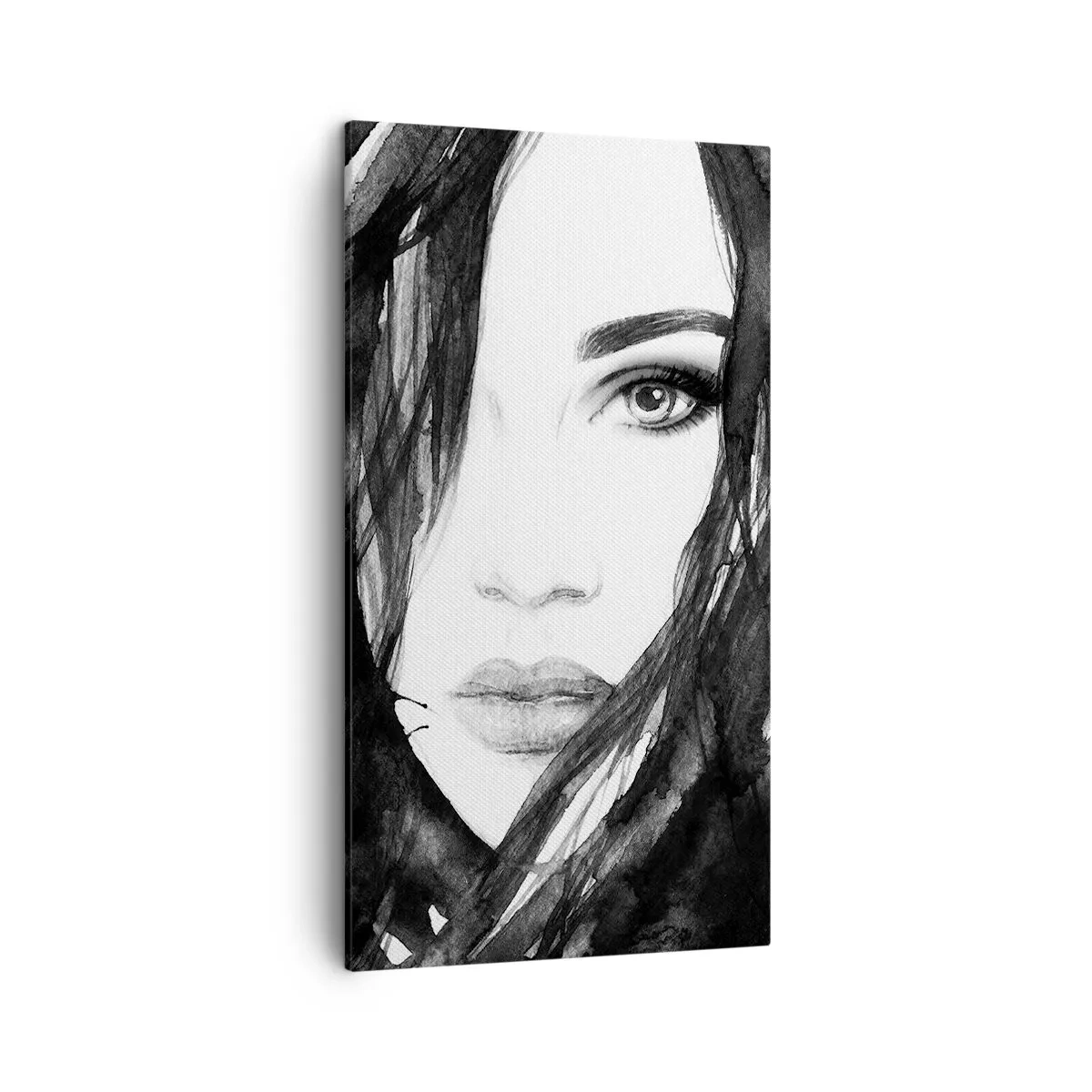 Cuadro sobre lienzo - Impresión de Imagen - Retrato de una dama en blanco y negro - 45x80 cm