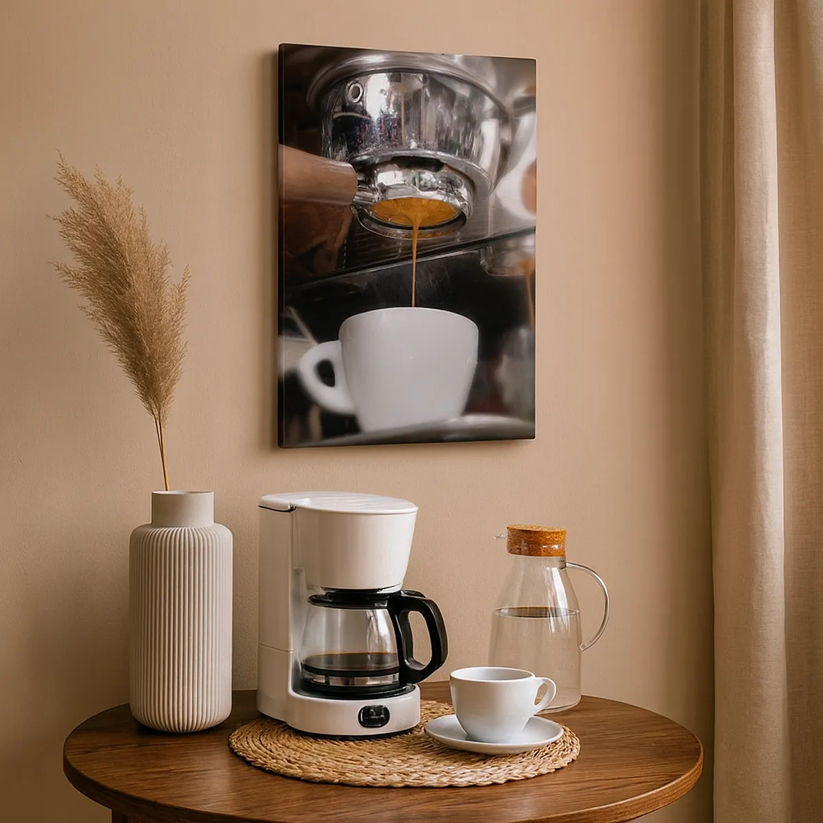 Cuadro sobre lienzo - Impresión de Imagen - Primer plano de una máquina de café preparando una dosis fresca de espresso - 50x70cm - El mejor momento del día - Decoración de pared moderna para salón y dormitorio ARTTOR