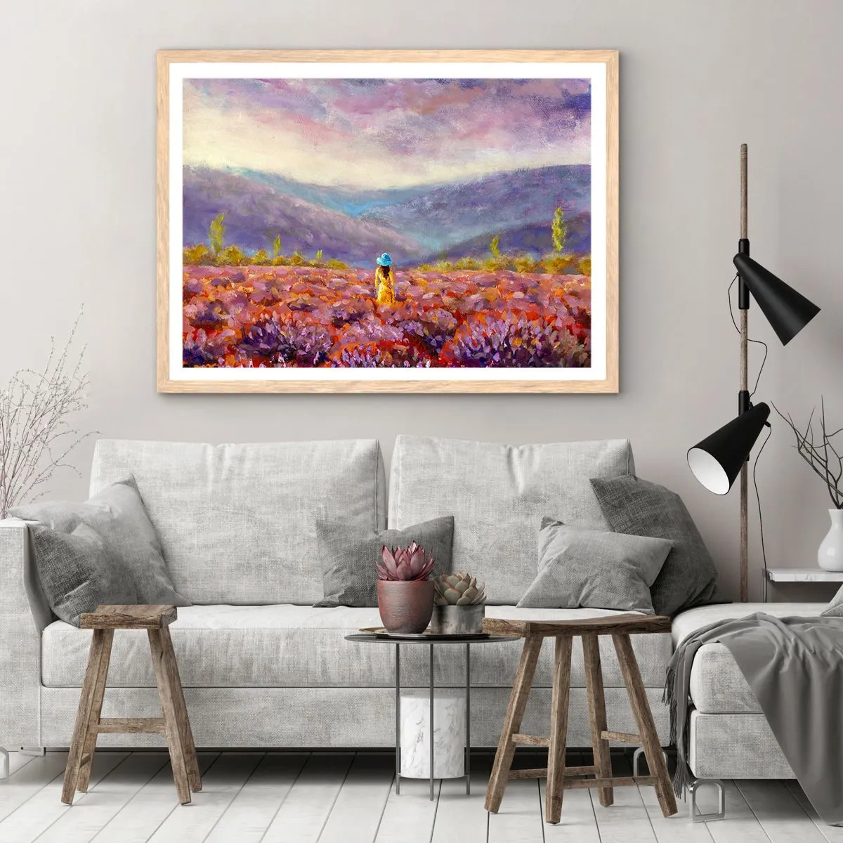 Póster en marco roble claro - En un mundo de lavanda - 70x50 cm