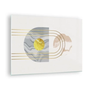 Cuadro sobre vidrio - Impresiones sobre Vidrio - Cuadro abstracto en dorado y gris - 70x50cm - Brillo y resplandor - Decoración de pared moderna para salón y dormitorio ARTTOR