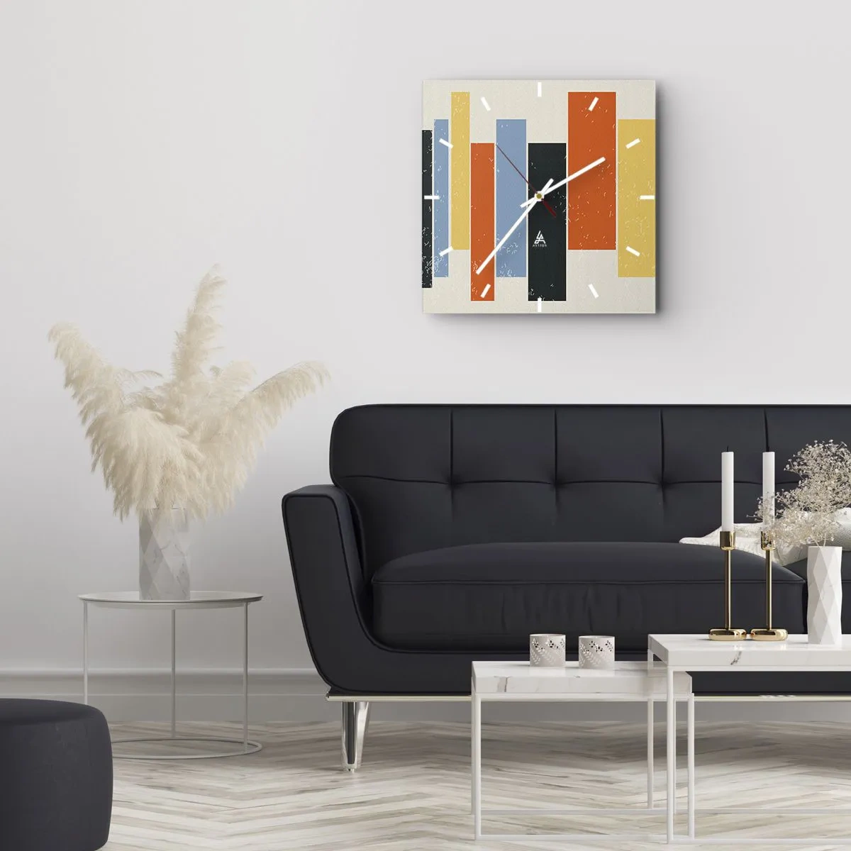 Reloj de pared - Reloj de vidrio - Barras multicolor - 40x40 cm