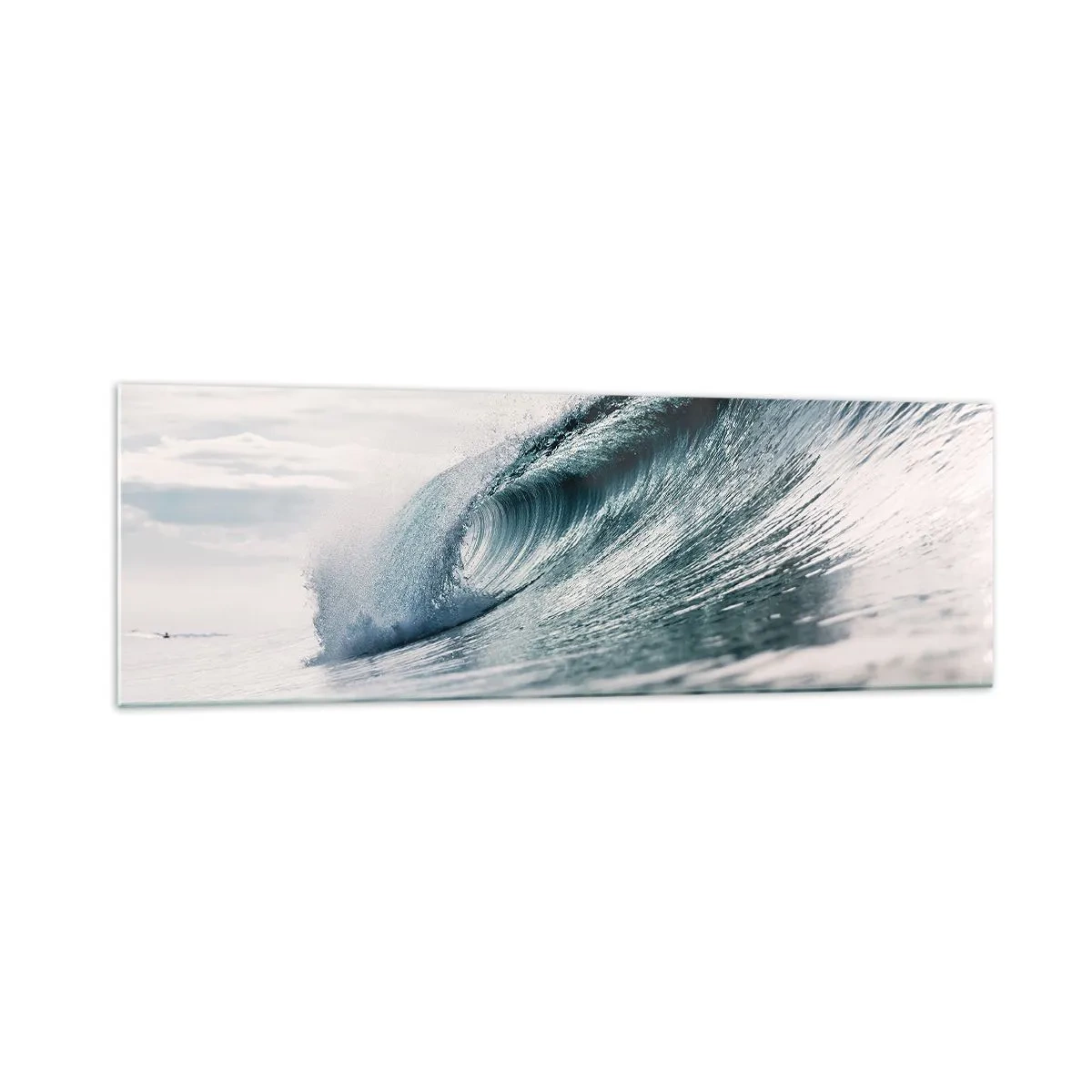 Cuadro sobre vidrio - Impresiones sobre Vidrio - Una ola del mar capturada en un momento dinámico contra el cielo. - 160x50cm - La cima del océano - Decoración de pared moderna para salón y dormitorio ARTTOR