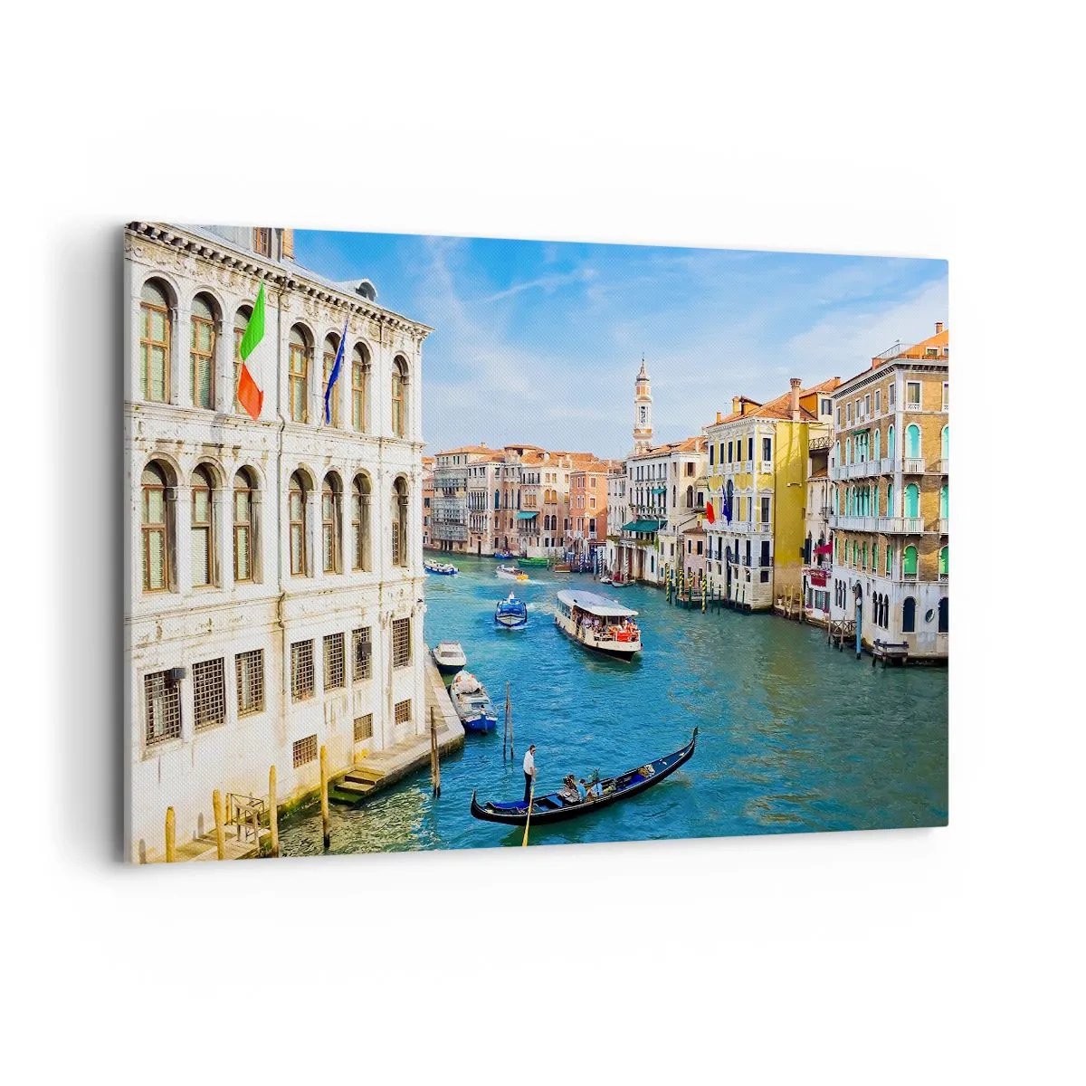 Cuadro sobre lienzo - Impresión de Imagen - Un canal veneciano con una góndola y edificios coloridos. - 120x80cm - Tráfico único en el mundo - Decoración de pared moderna para salón y dormitorio ARTTOR
