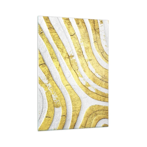 Cuadro sobre vidrio - Impresiones sobre Vidrio - Líneas abstractas doradas y blancas en una textura 3D - 70x100cm - Una composición en blanco y oro - Decoración de pared moderna para salón y dormitorio ARTTOR