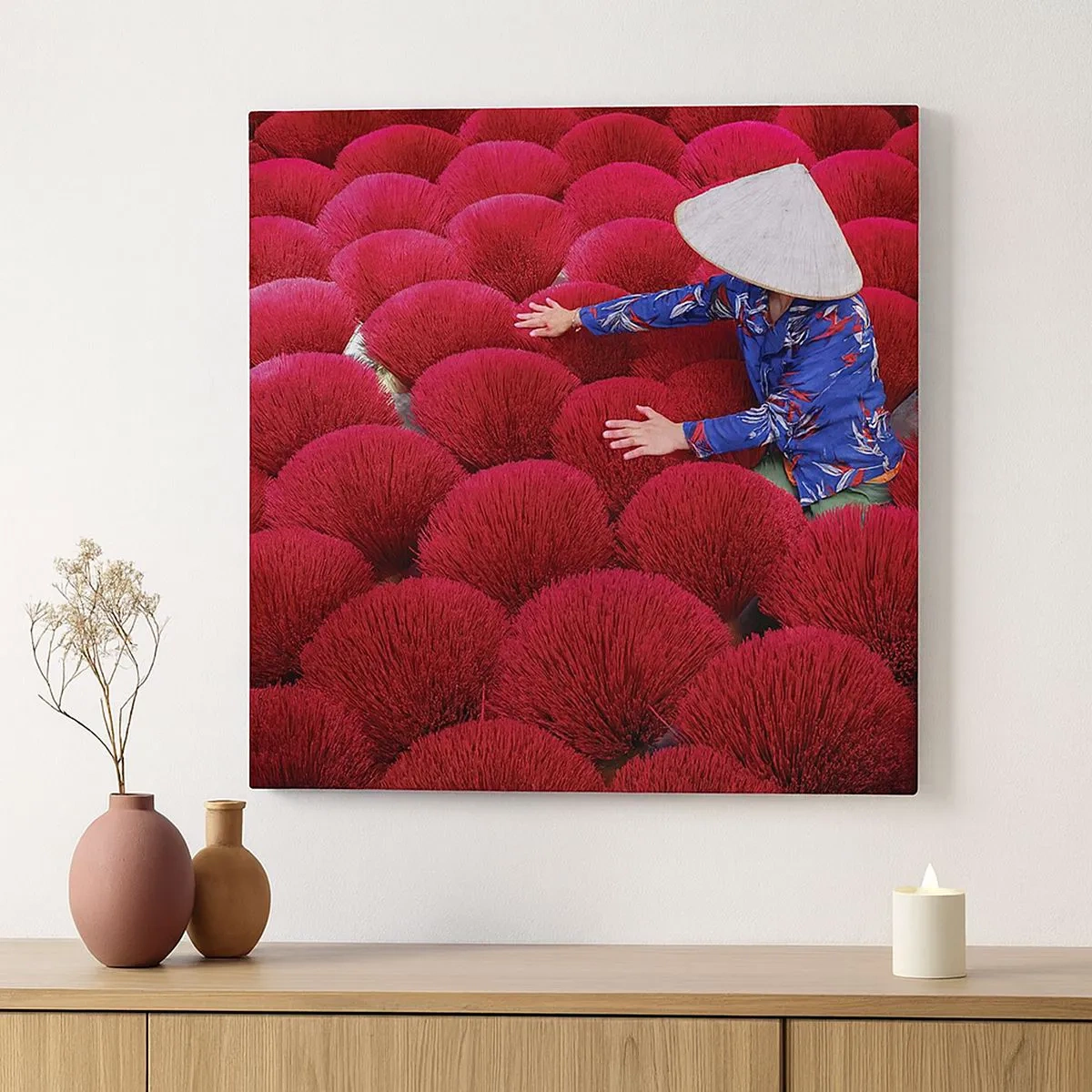 Cuadro sobre lienzo - Impresión de Imagen - En un campo de arroz - 30x30 cm