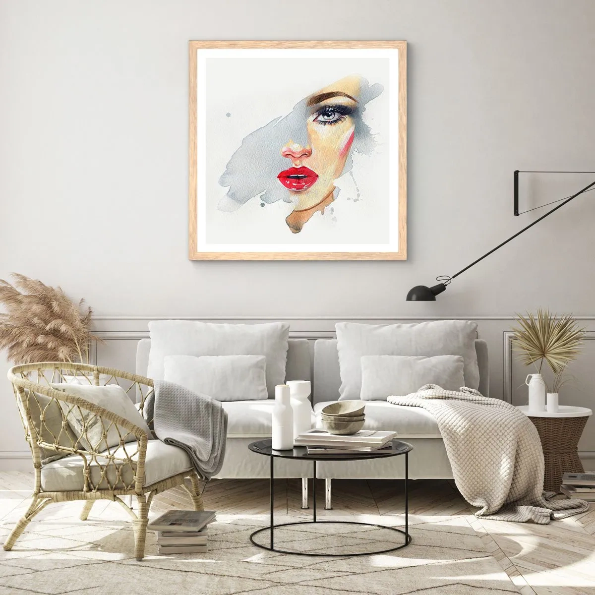 Póster en marco roble claro - Reflejo en una gota de agua - 60x60 cm