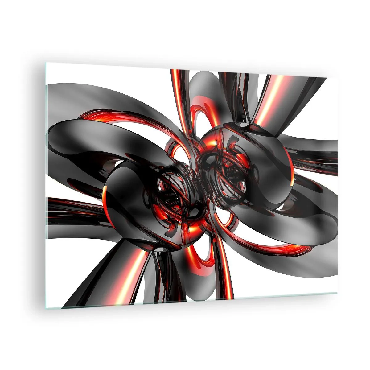 Cuadro sobre vidrio - Impresiones sobre Vidrio - Abstracción moderna en negro y rojo. - 70x50cm - Movimiento en grafito y rojo - Decoración de pared moderna para salón y dormitorio ARTTOR