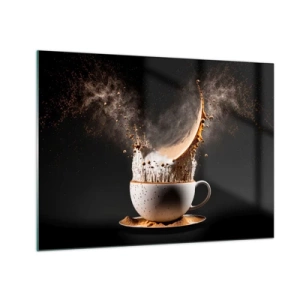 Cuadro sobre vidrio - Impresiones sobre Vidrio - Salpicaduras de café con leche en una toma dinámica. - 70x50cm - Una explosión de sabor - Decoración de pared moderna para salón y dormitorio ARTTOR