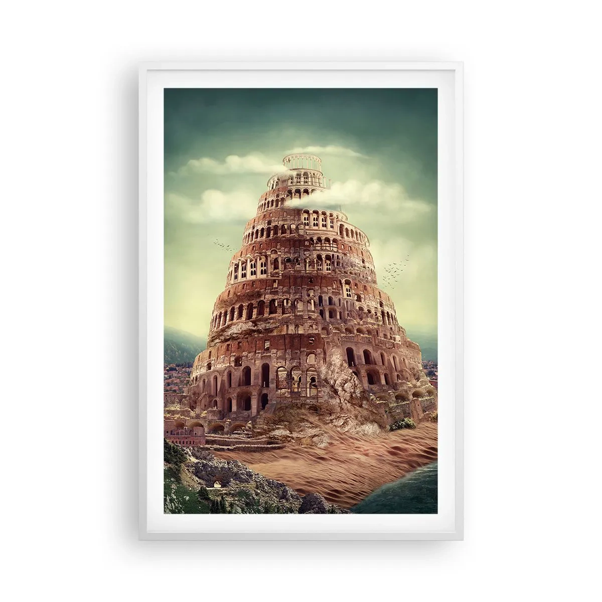 Póster en marco blanco - La Torre de Babel - 61x91 cm