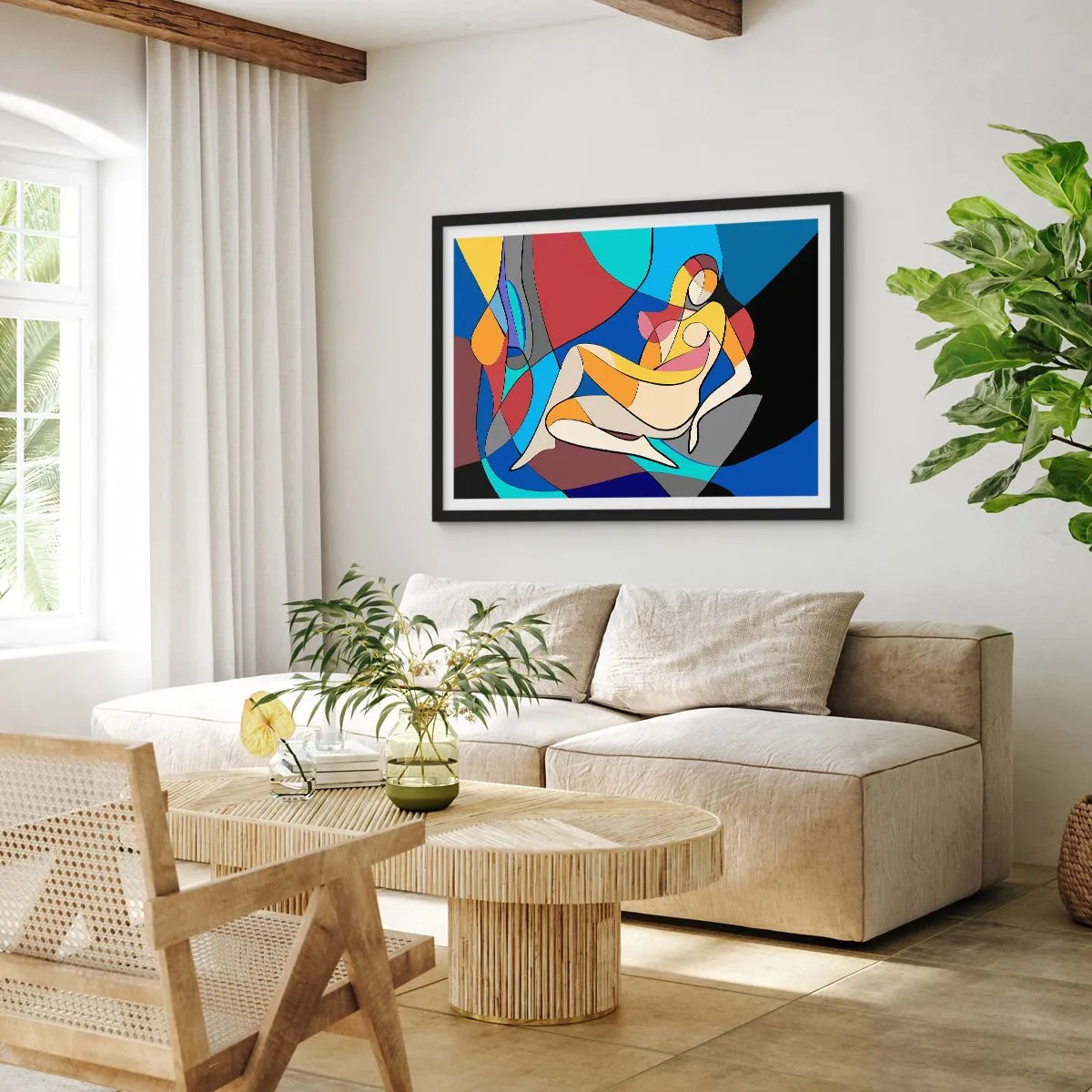 Póster en marco negro - Desnudo colorido al estilo cubista - 100x70cm - Desnudo cubista - Decoración de pared moderna para salón y dormitorio ARTTOR