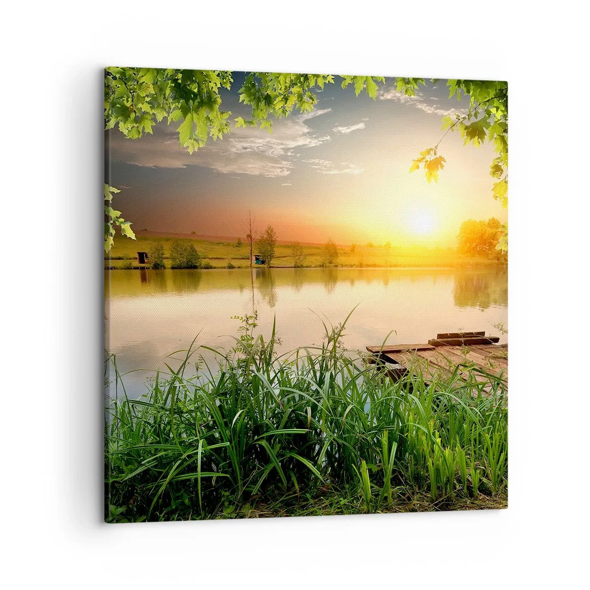 Cuadro sobre lienzo - Impresión de Imagen - Paisaje en un marco verde - 50x50 cm